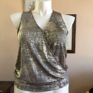 NWT Anthropologie Silver Shimmer V Neck Sleeveless Top Medium Stretch